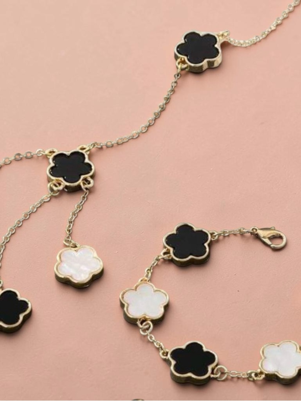 Gold Clover Necklace, Bracelet & Earrings Set - White Inlay - Picture 6 of 8